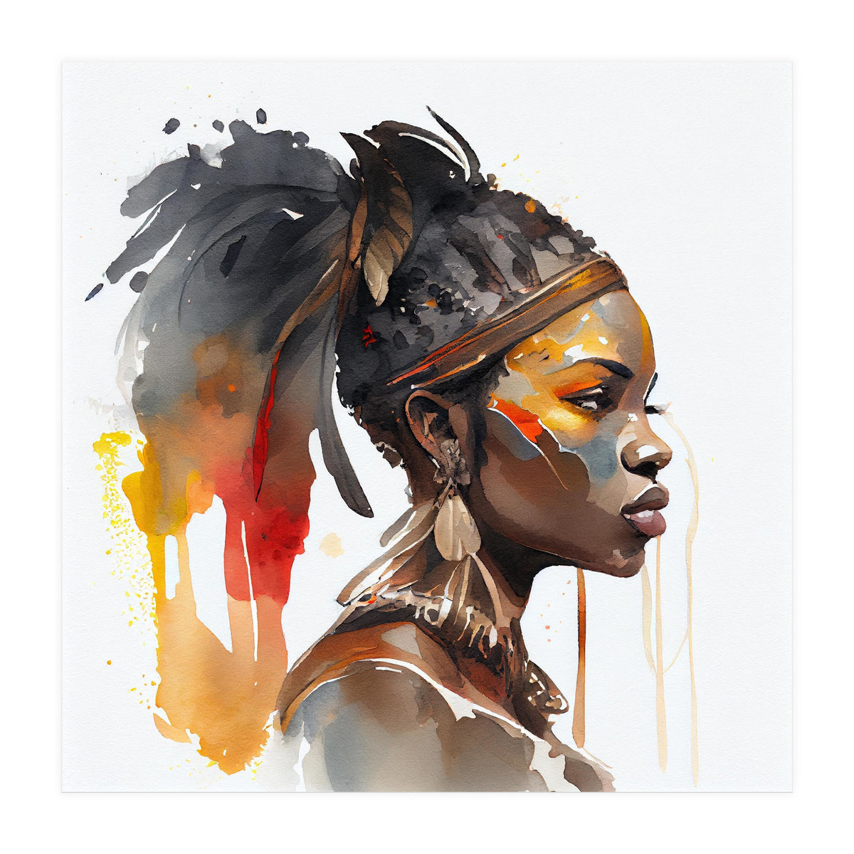 Watercolor African Warrior Woman #7 (Print Only)