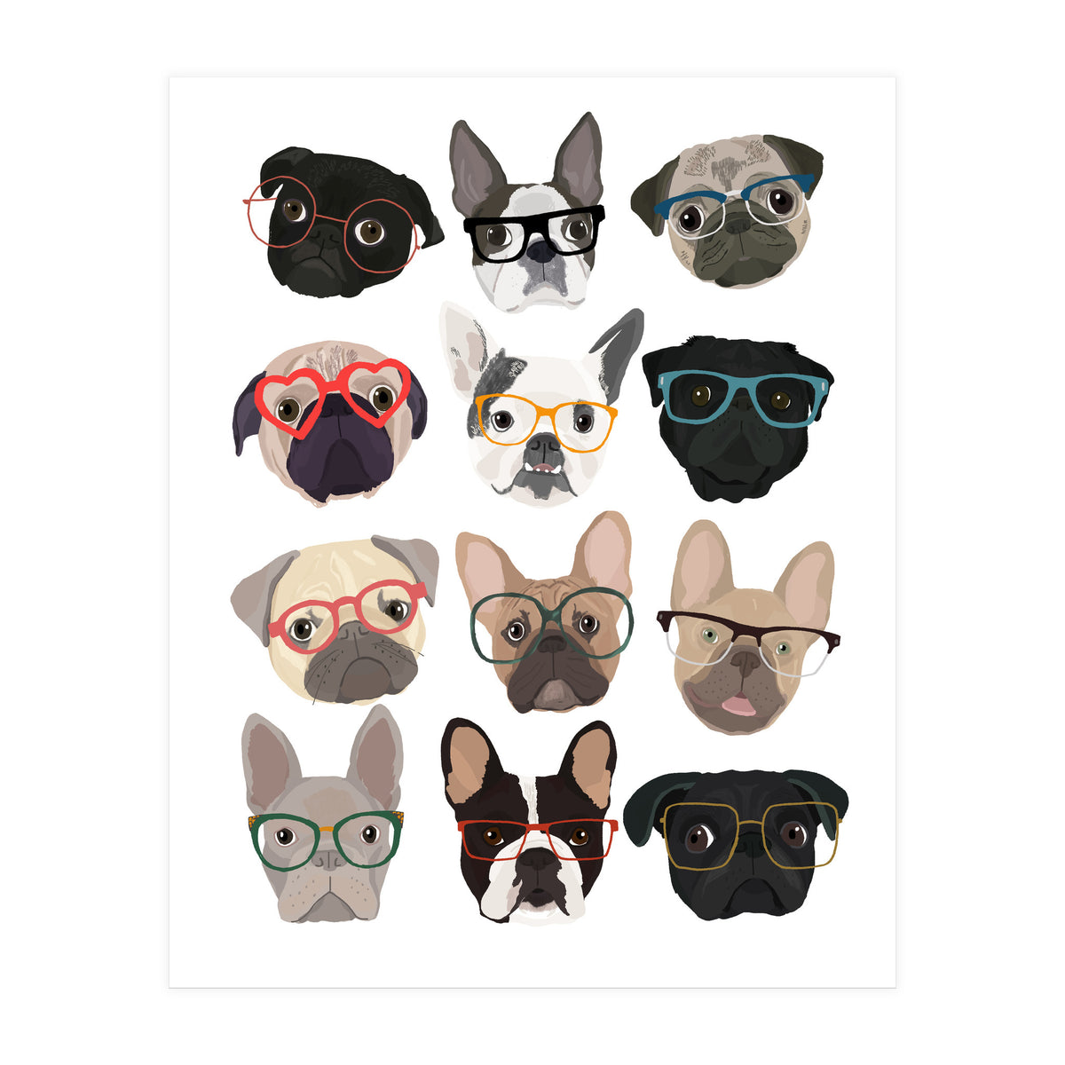 Pugs in Glasses (Print Only)