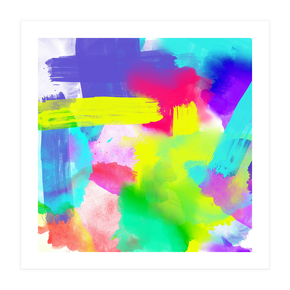 Abstract Stripes Neon Artistic Watercolor Pattern (Print Only)