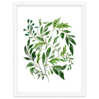 Botanical Abundance, Fresh Green Nature Watercolor Painting, Vibrant Leaves Minimal Illustration