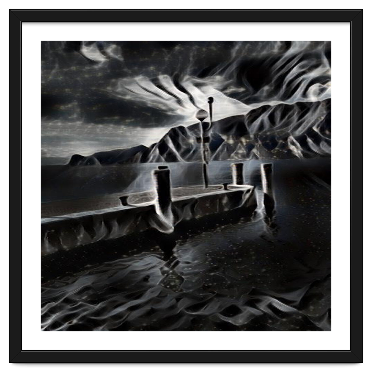 Pier at a smokey night.