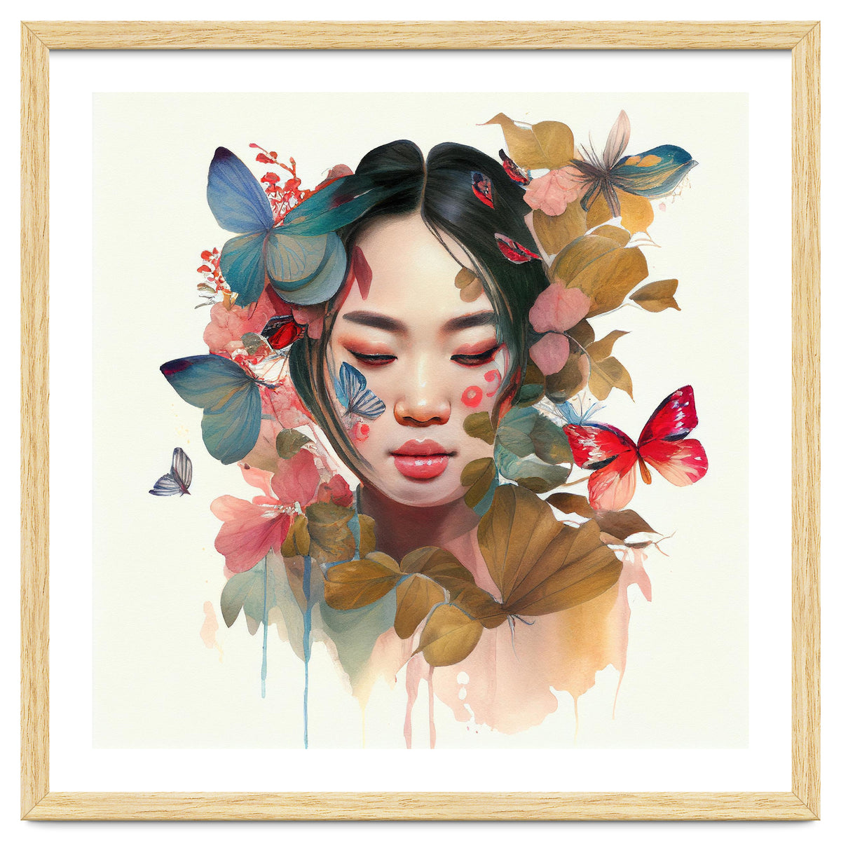 Watercolor Floral Asian Woman #9