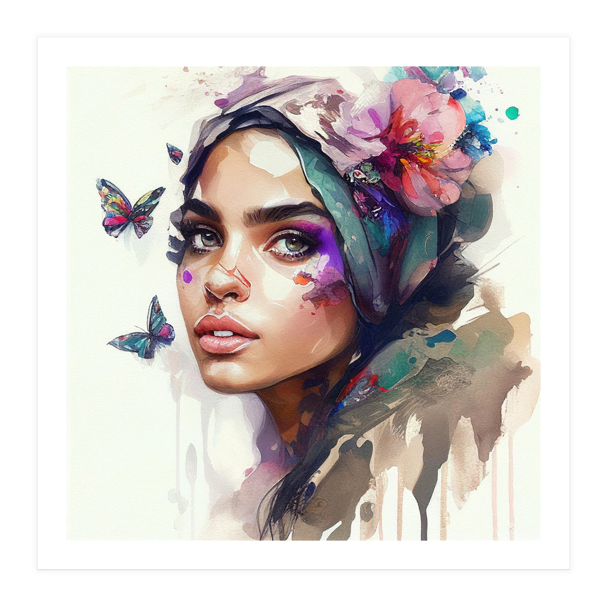 Watercolor Floral Arabian Woman #8 (Print Only)