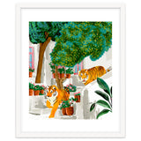 Tigers in Greece | Santorini Travel Architecture, Wildlife Animal Painting | Watercolor Illustration thumbnail