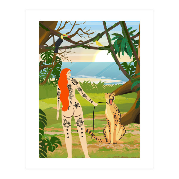 Tattooed Girl with Cheetah (Print Only)
