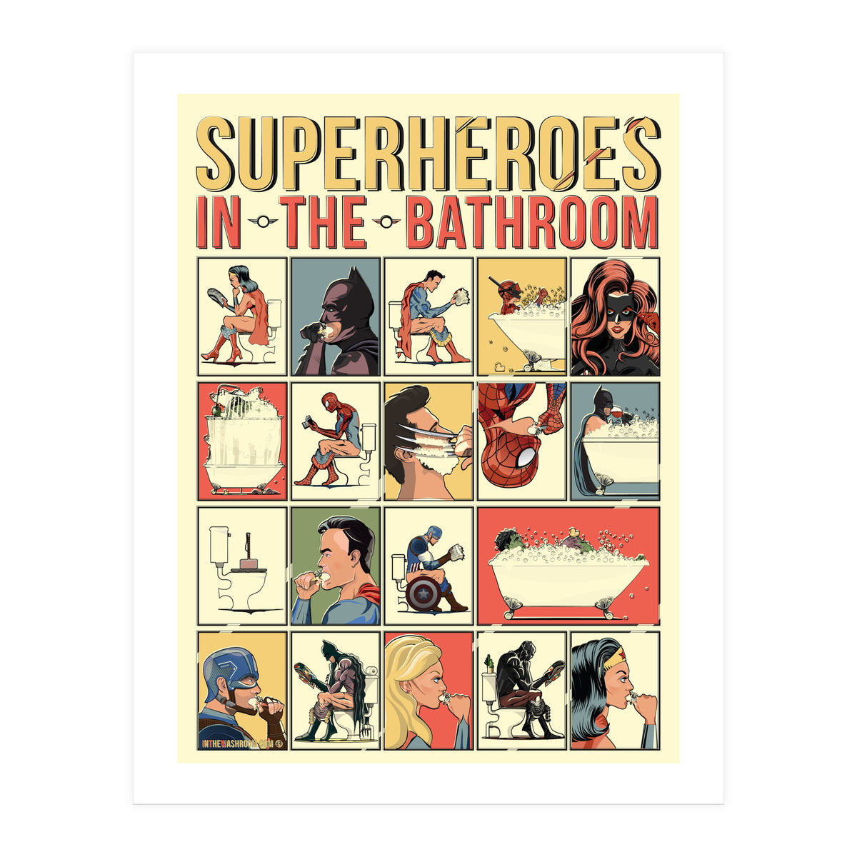 Superheroes in the Bathroom, funny Bathroom Humour (Print Only)