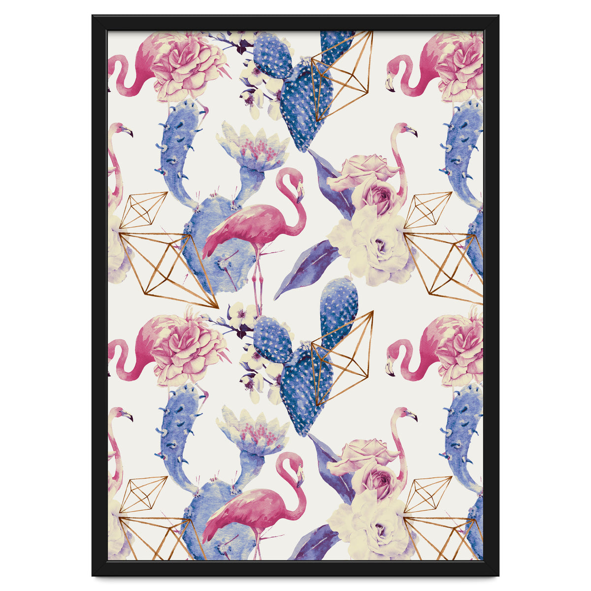 Flamingos, geometric and flowers 02