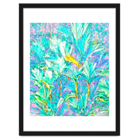 Palm Garden, Tropical Nature Jungle Botanical Painting, Bohemian Intricate Pastel Forest