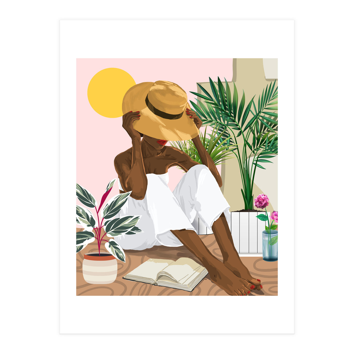 Summer Reading | Modern Bohemian Black Woman Travel | Beachy Vacation Book Reader (Print Only)