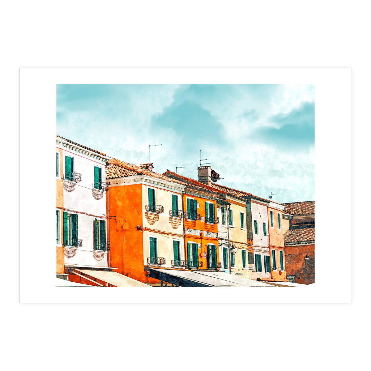 Burano Island | Colorful Patel Architecture Building | Watercolor Travel Painting (Print Only)