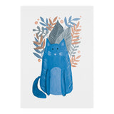 Cute blue cat and branches (Print Only) thumbnail