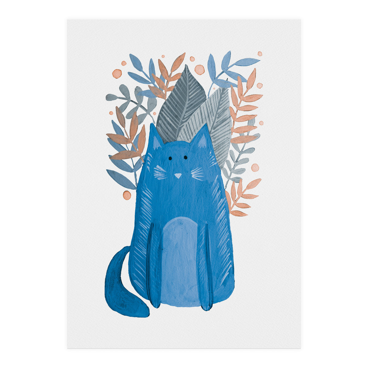 Cute blue cat and branches (Print Only)