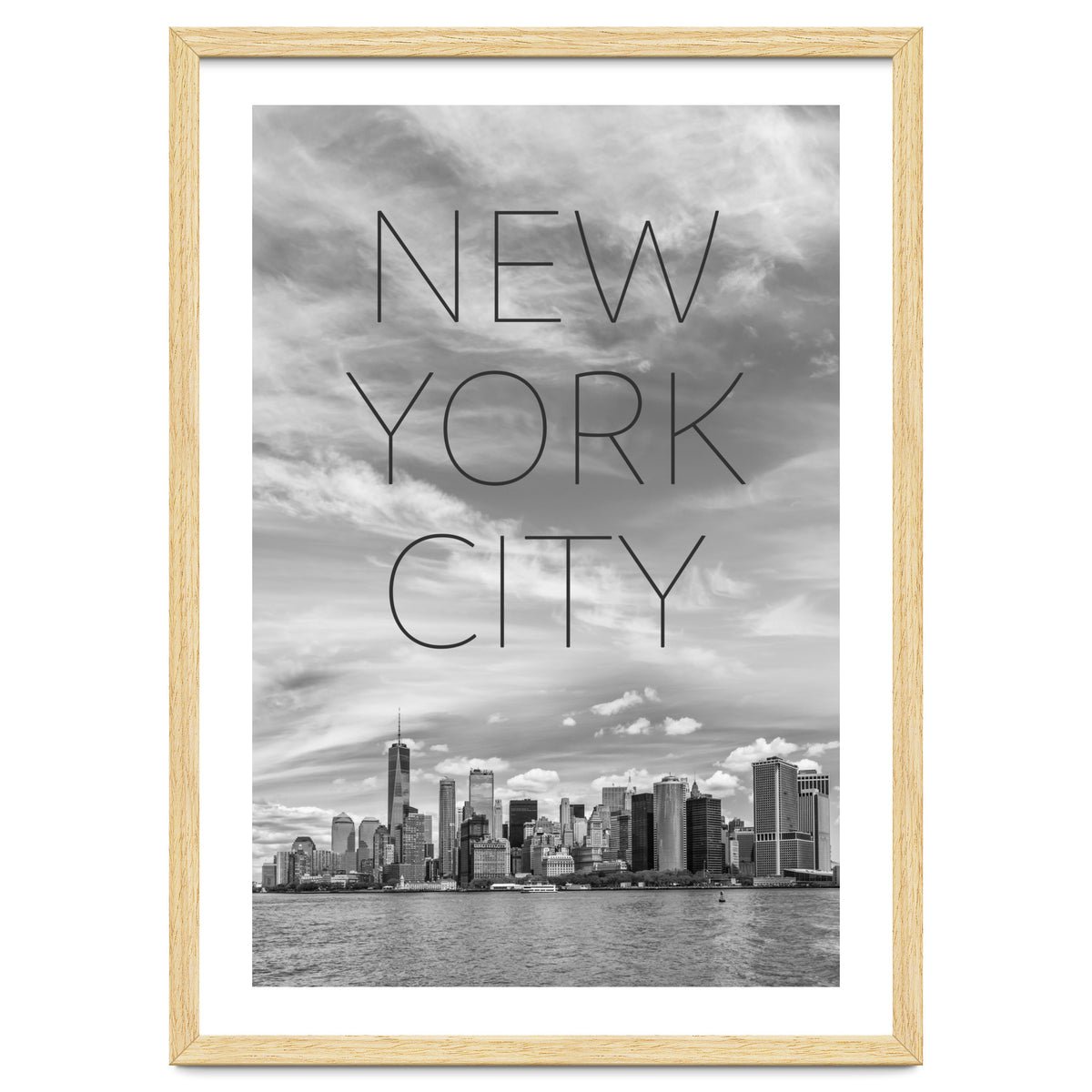 NYC Lower Manhattan & Hudson River | Text & Skyline