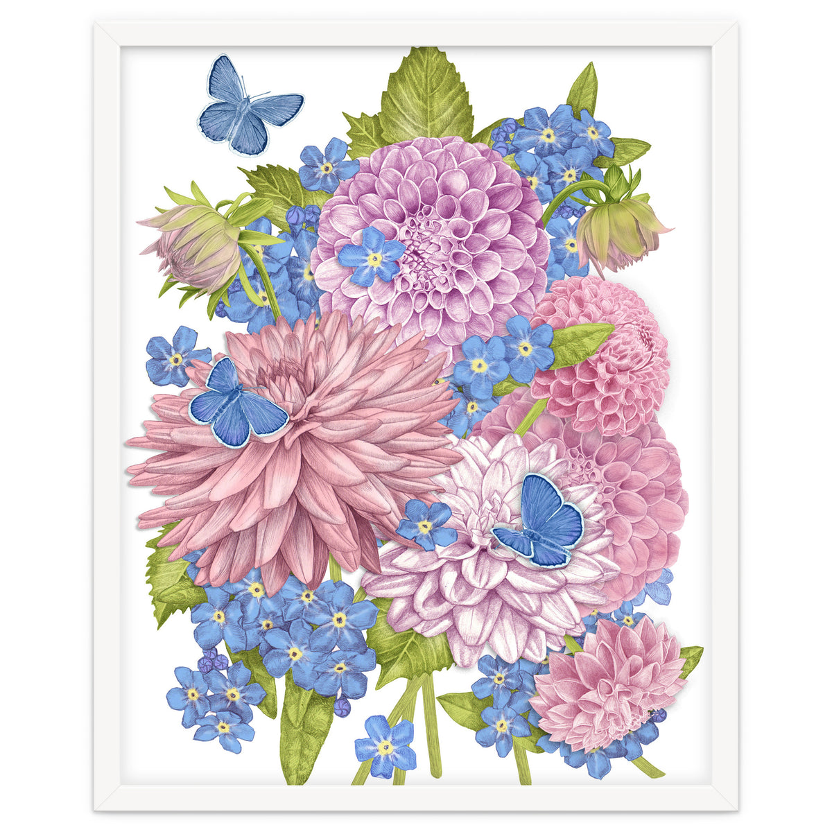 Pink Flowers and Butterflies