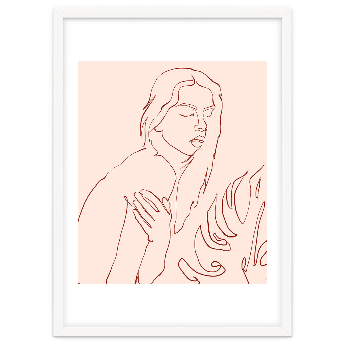 Lueur, Tropical Nude Modern Bohemian Woman Line Art, Minimal Scandinavian Sketch Blush Drawing