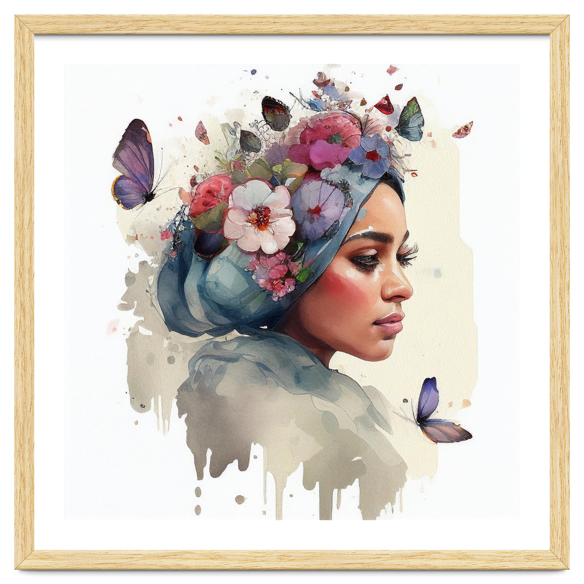 Watercolor Floral Muslim Woman #1