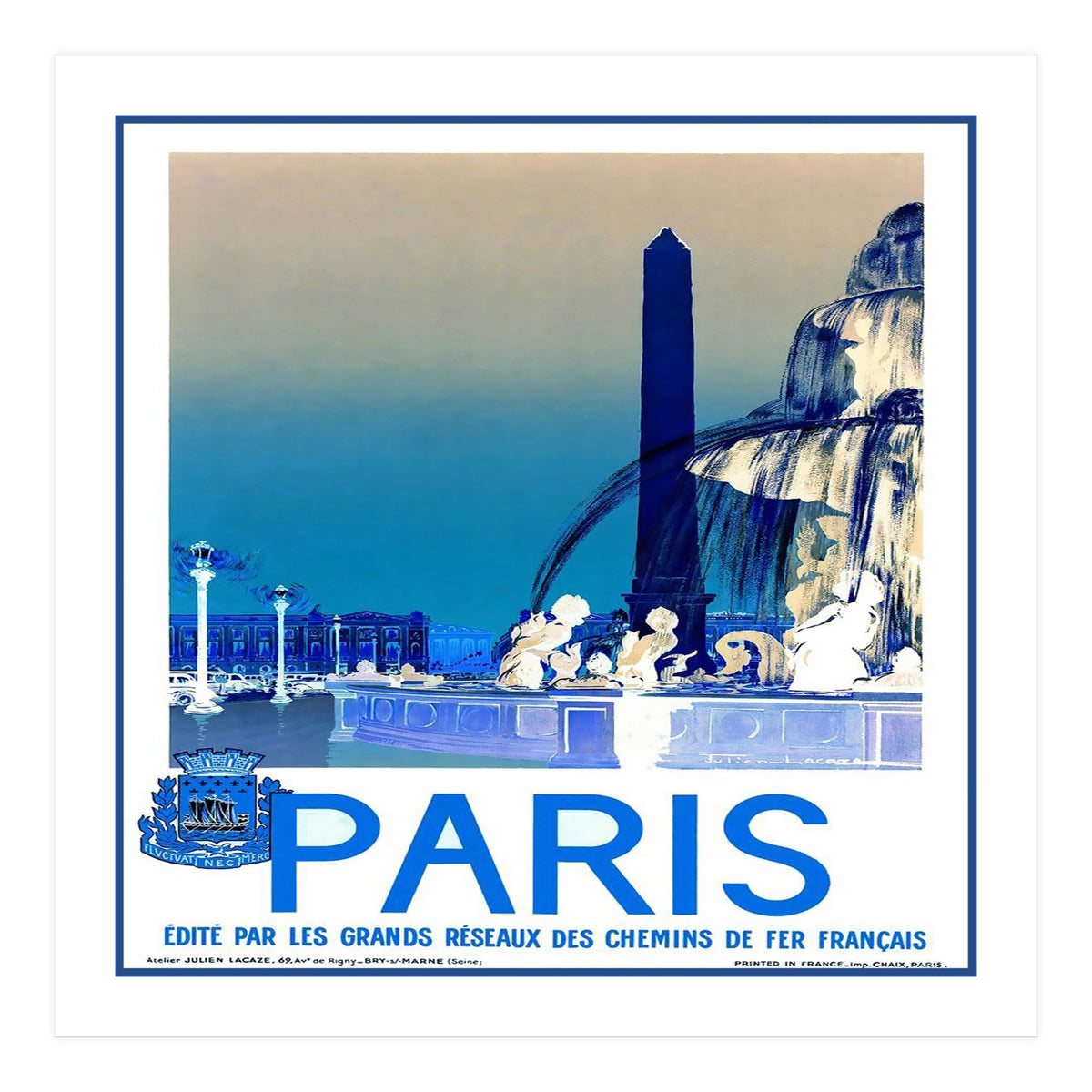 Travel Poster Paris Vintage  (Print Only)