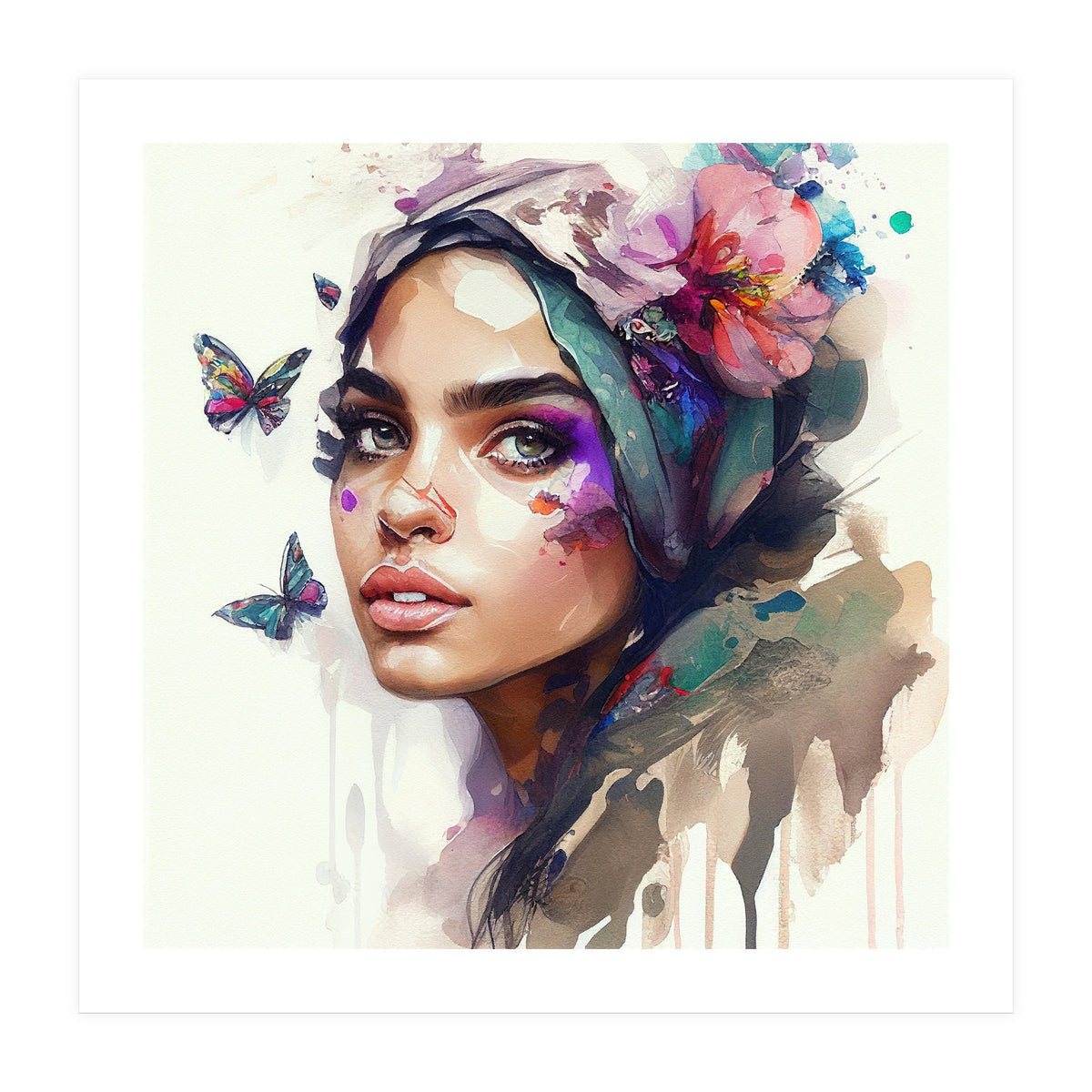 Watercolor Floral Arabian Woman #8 (Print Only)