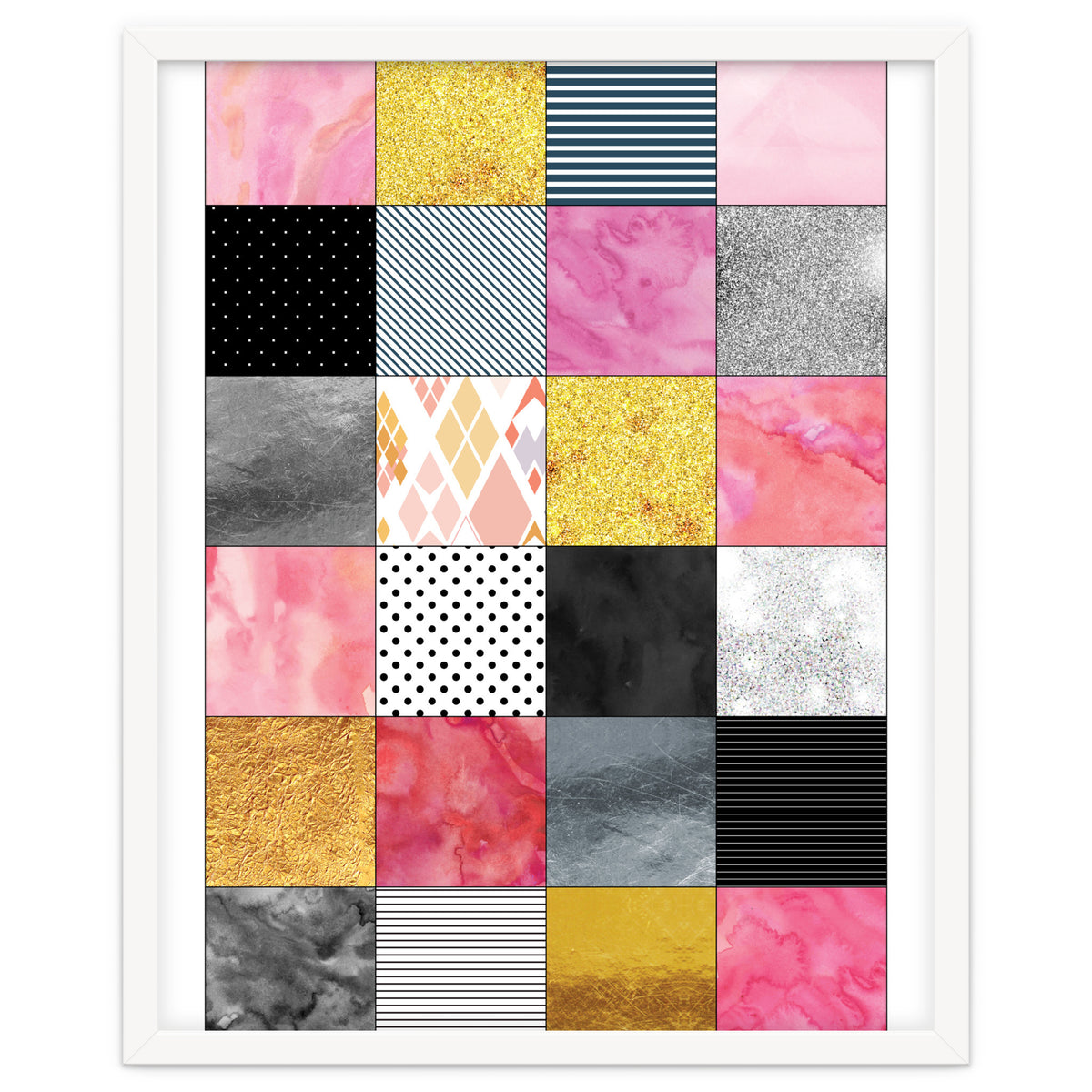 Pink Silver And Gold Quilt Art