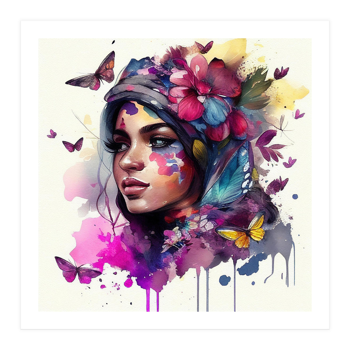 Watercolor Floral Arabian Woman #9 (Print Only)