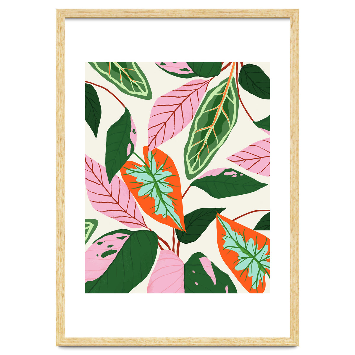 The Inseparable V.02, Nature Botanical Plants, Blush Leaves Modern Bohemian, Pastel Illustration Garden