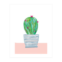 Painted Cactus In Blue Stripe Plant Pot (Print Only)