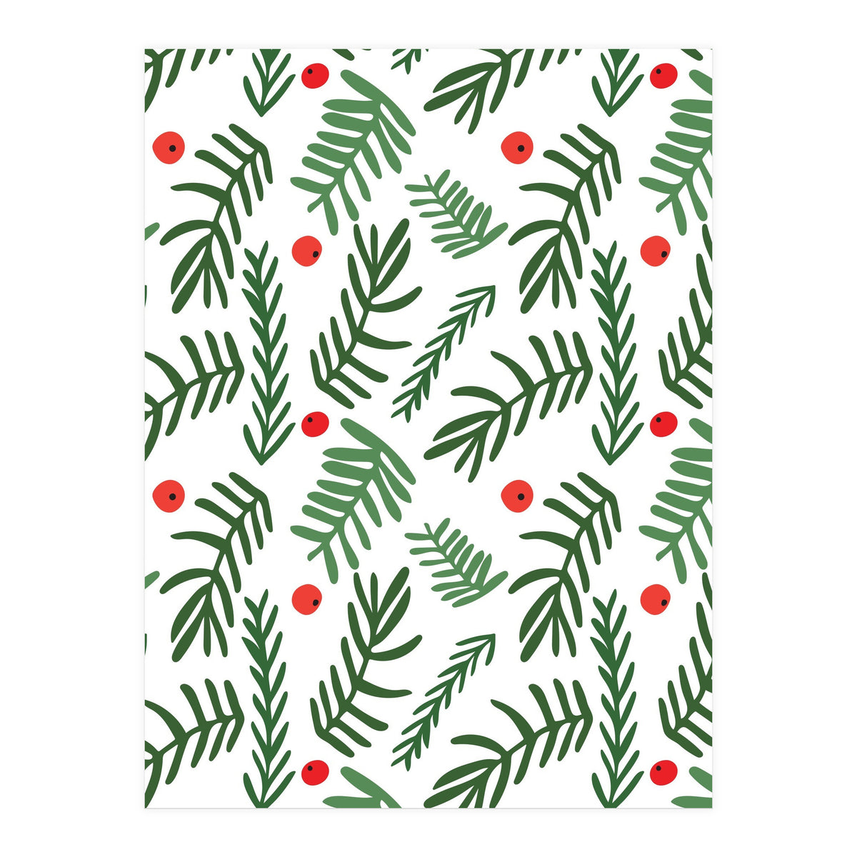 Pine Tree Branches With Christmas Berries Pattern (Print Only)