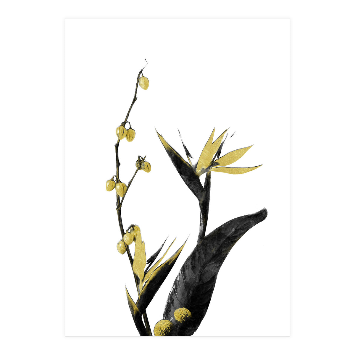 Flower Minimal Black And Gold 02 (Print Only)