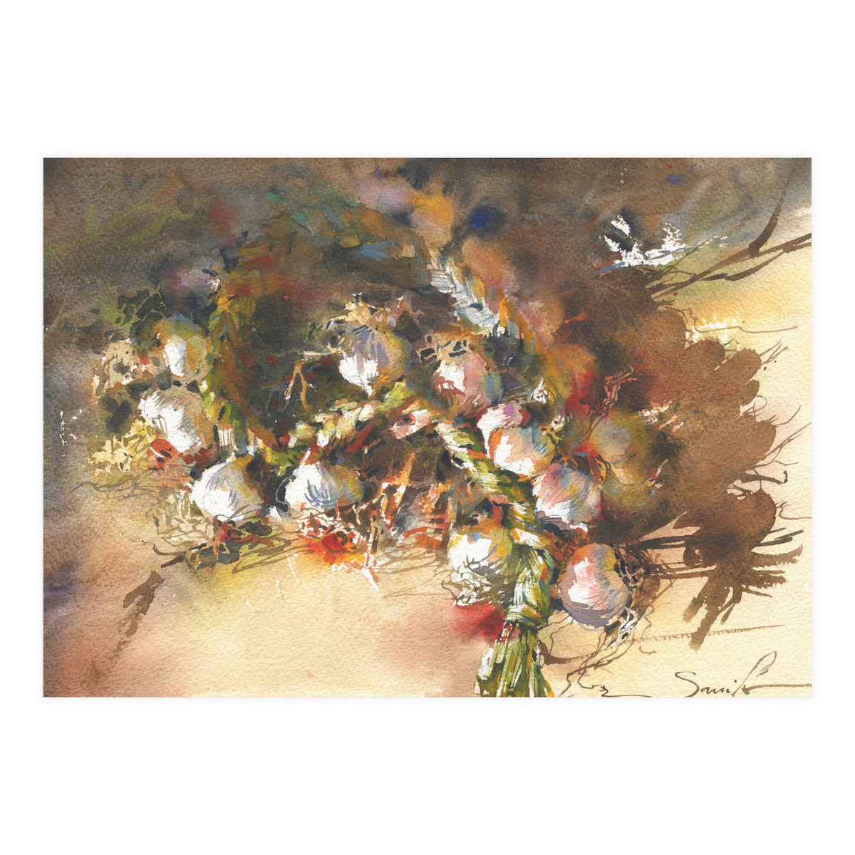 Still life garlic Watercolor  (Print Only)