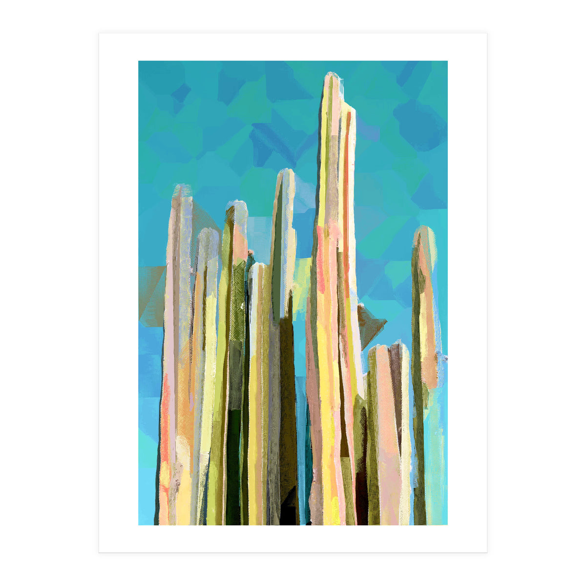 Desert's Rose, Summer Cactus Abstract Pastel Digital Art, Nature Botanical Color Sketch Plant Drawing (Print Only)