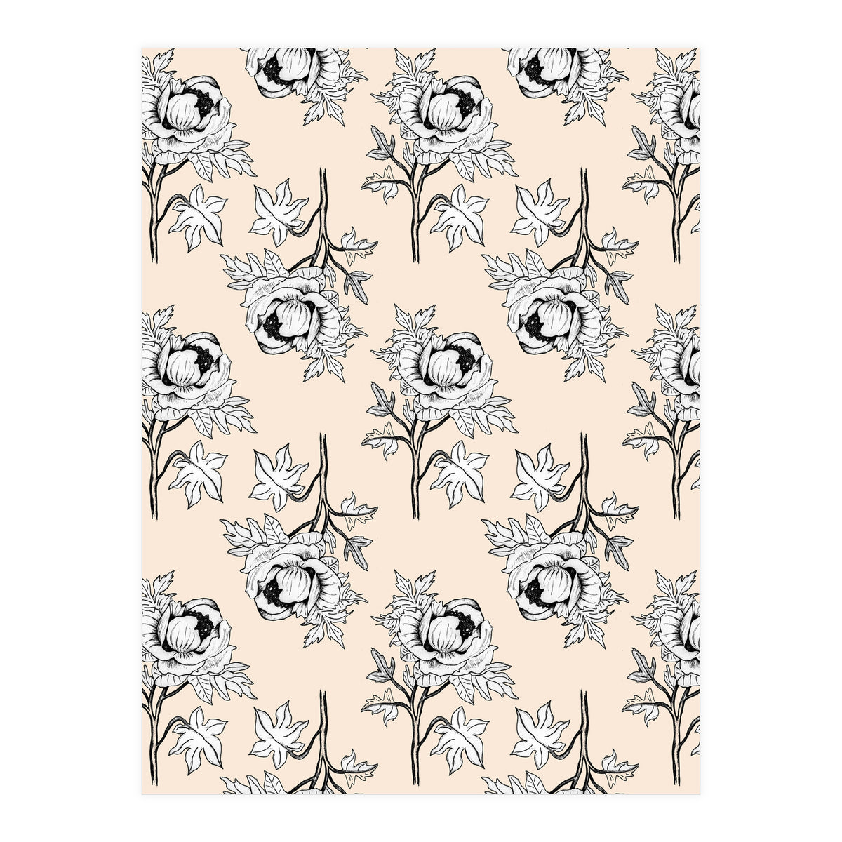 Drawing pattern of roses to pencil on beige (Print Only)