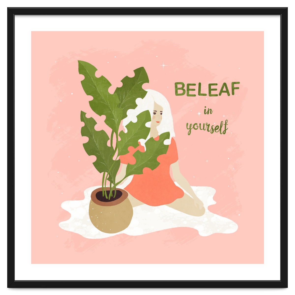 House Plant With A White Hair Girl