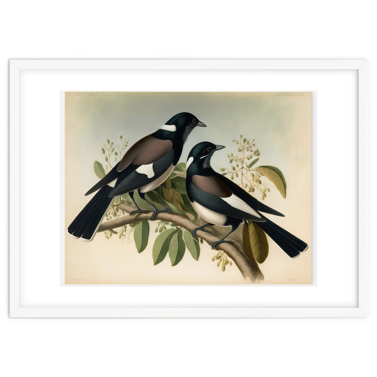 Magpies Vintage Painting