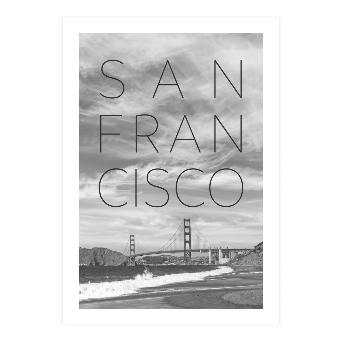 Golden Gate Bridge & Baker Beach | Text & Skyline (Print Only)