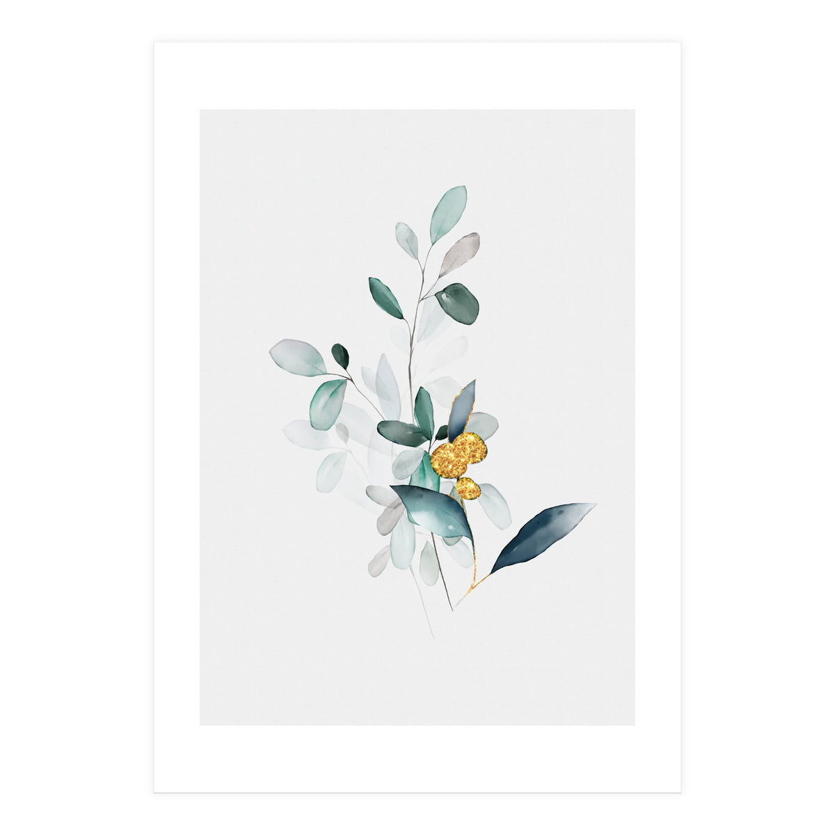 Modern Botanical Gold & Sage Study 02  (Print Only)