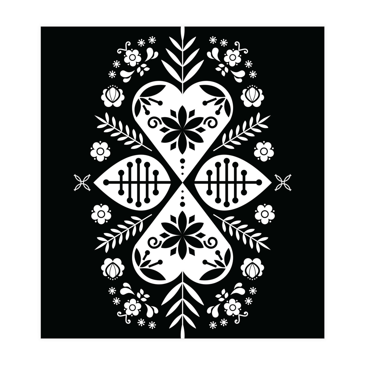 Scandinavian Folk Pattern Monochrome 01  (Print Only)