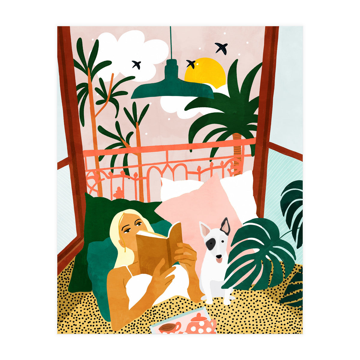 Pet Pals, Animals Lovers Illustration, Travel With Pets Modern Bohemian Painting (Print Only)