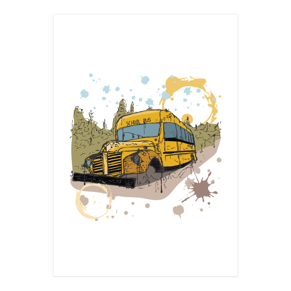 Abandoned school bus sketch (Print Only)