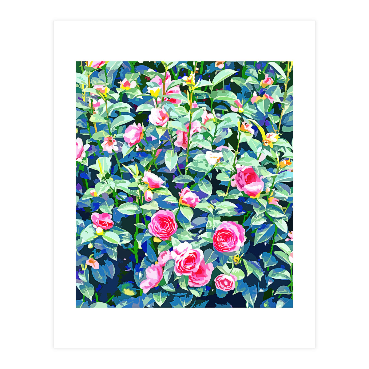 Winter Rose | Botanical Floral Garden | Boho Vintage Plants Meadow Roses Painting (Print Only)