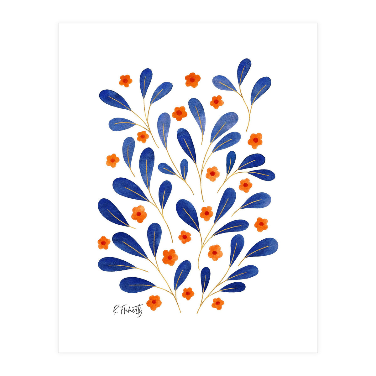 Springtime Floral | Blue and Orange (Print Only)