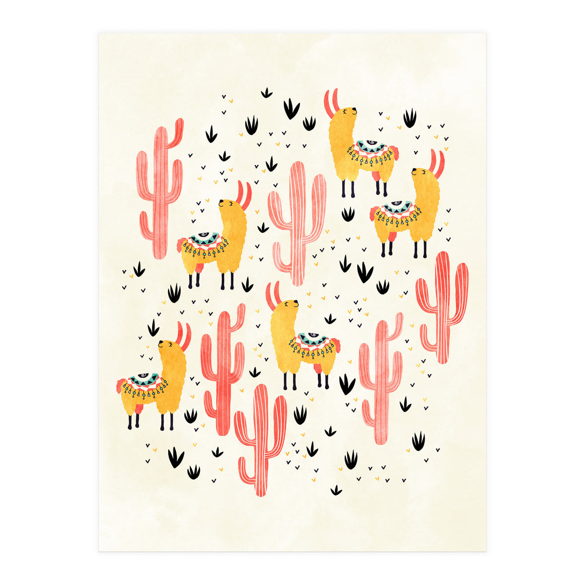 Yellow Llamas Red Cacti (Print Only)