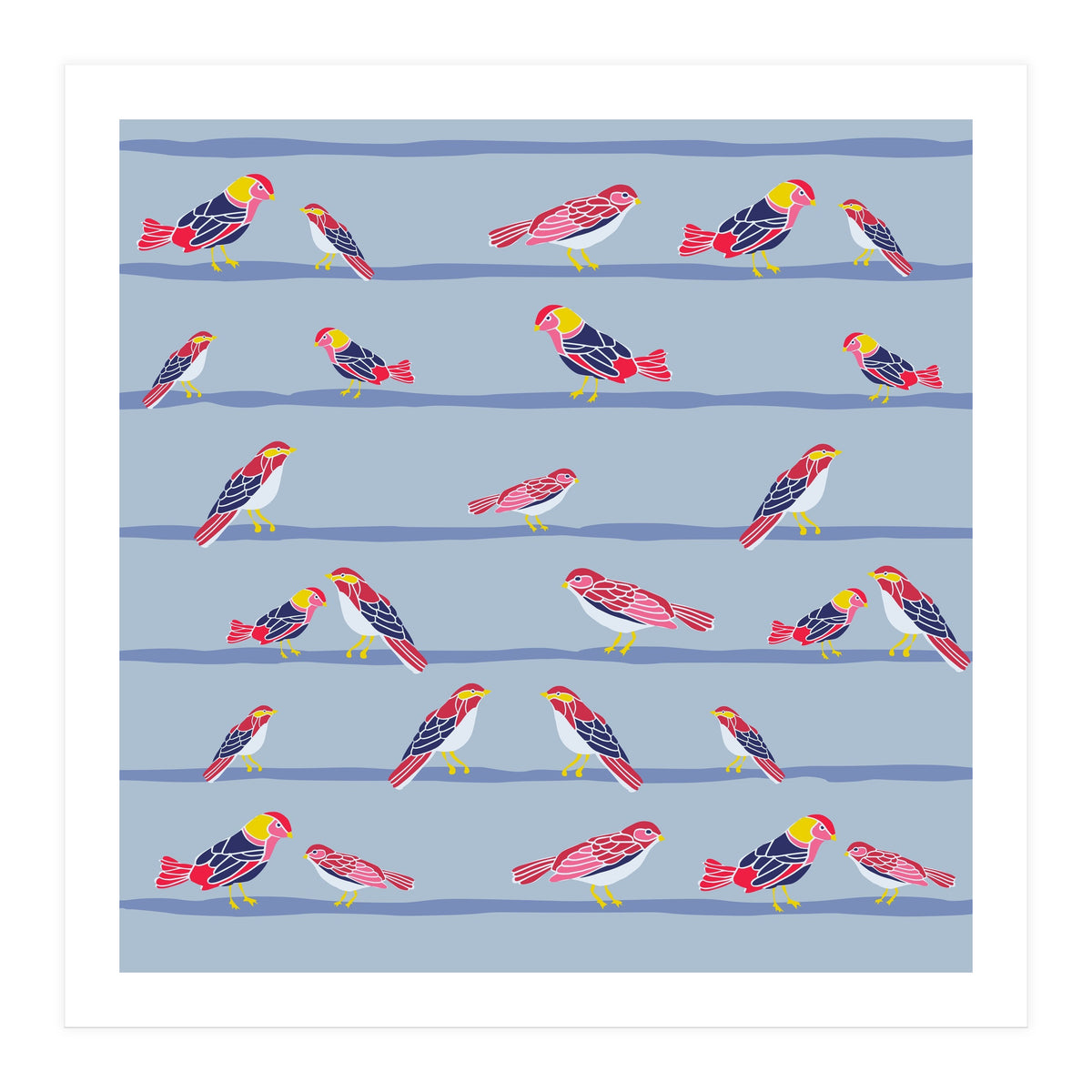 Colorful birds on a wire pattern (Print Only)