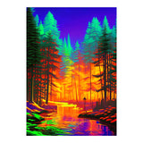 The Neon Mirage, Forest Trees Nature, Eclectic Electric Pop Art, Colorful Bright Contemporary Modern (Print Only) thumbnail