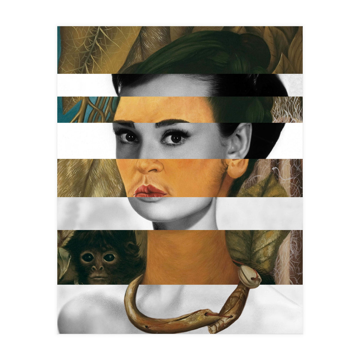 Frida Kahlo's Self Portrait with Monkey & Audrey Hepburn (Print Only)