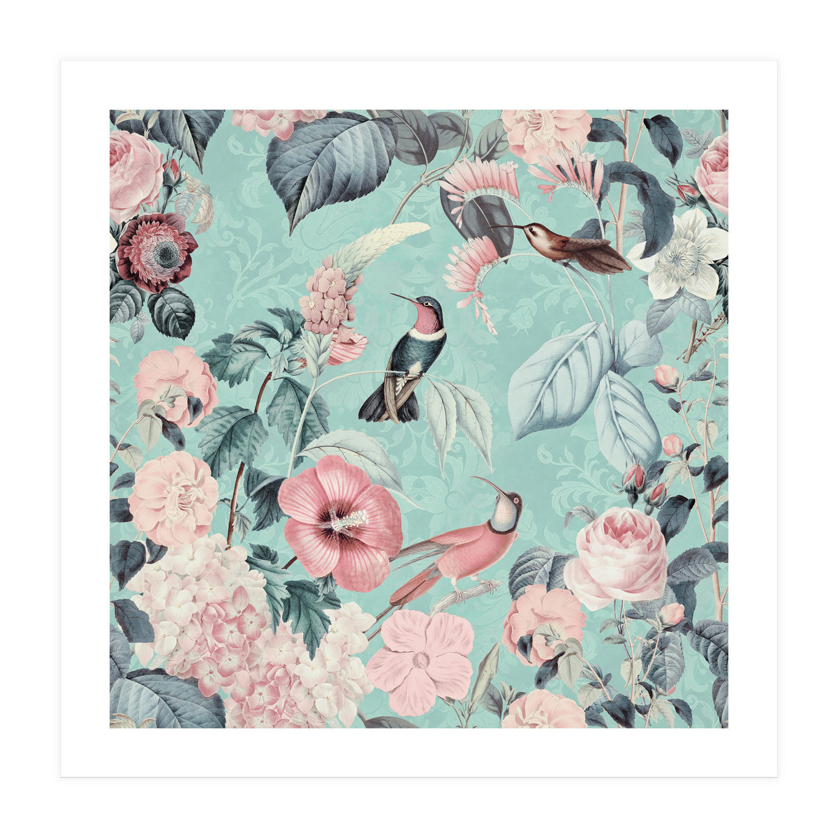 Pastel Hummingbirds Square (Print Only)