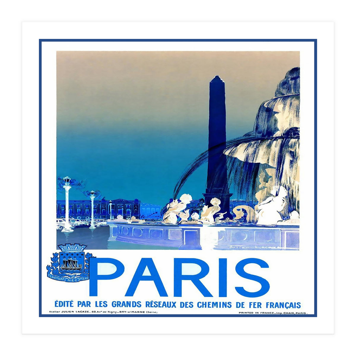 Travel Poster Paris Vintage  (Print Only)