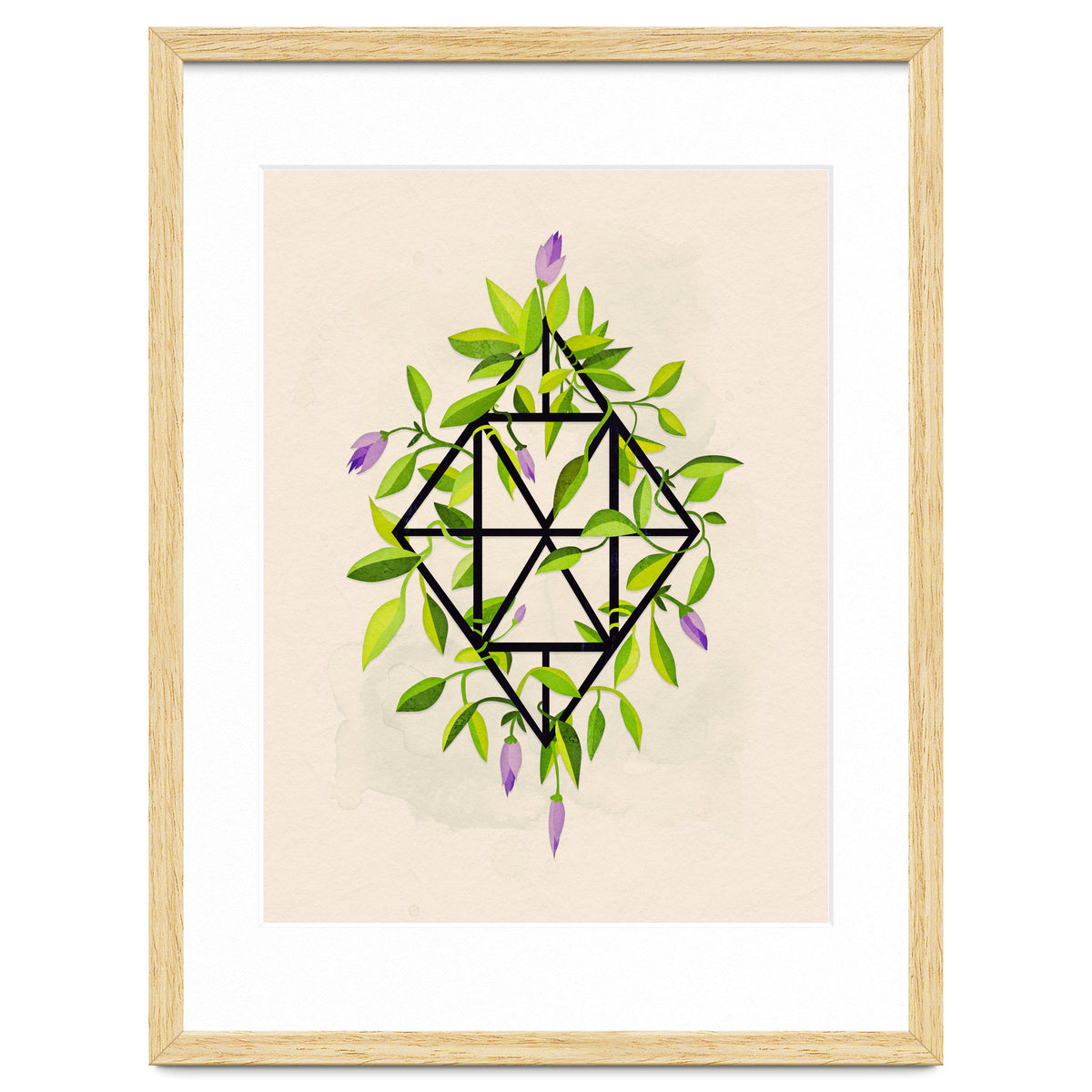 Geometric frame with leaves and flowers