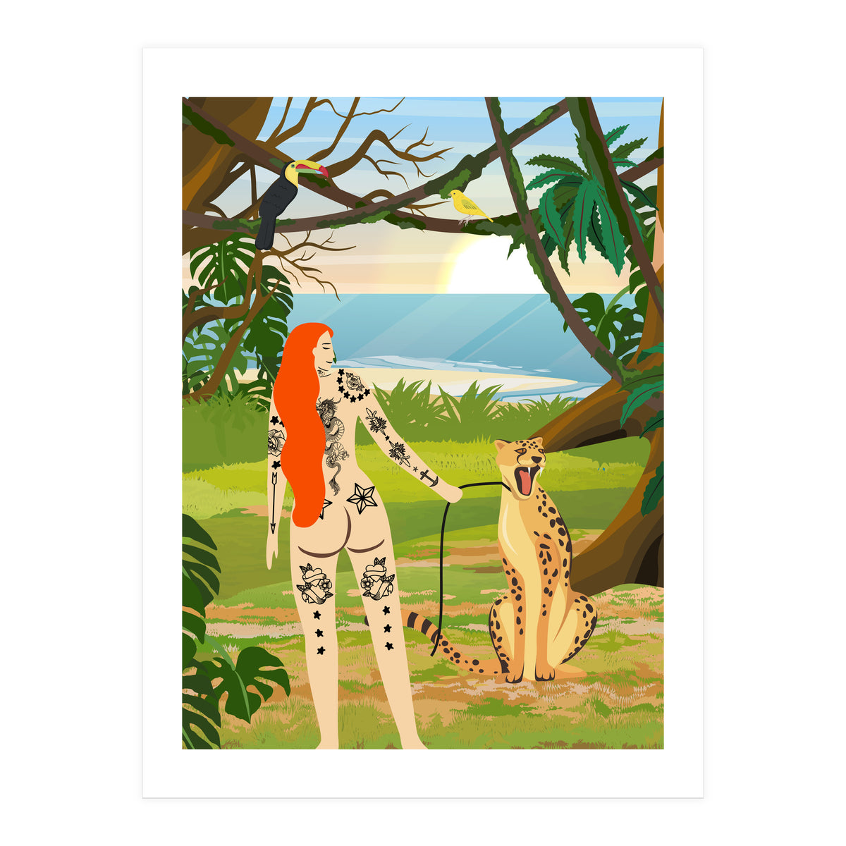 Tattooed Girl with Cheetah (Print Only)