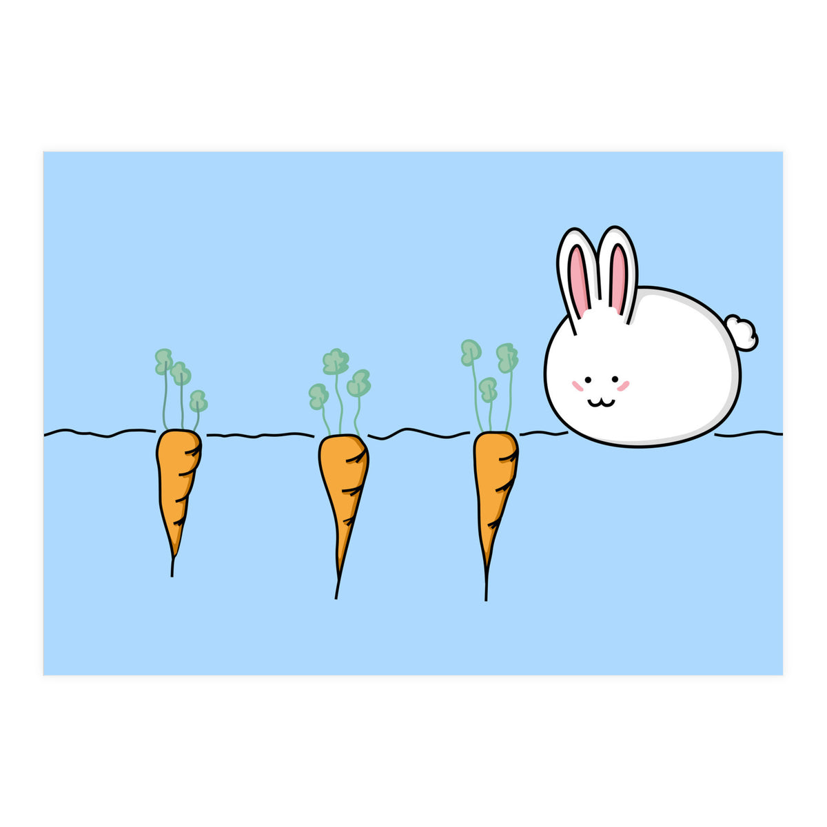 Kawaii Cute Rabbit With Carrots (Print Only)