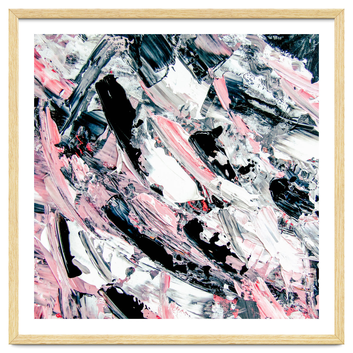 Modern Abstract Pastel Pink Black White Grey Acrylic Brushstrokes